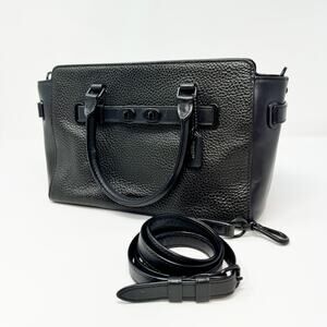 Coach Mini Blake Black Monochrome Carryall Swagger Pebble Leather Satchel Bag